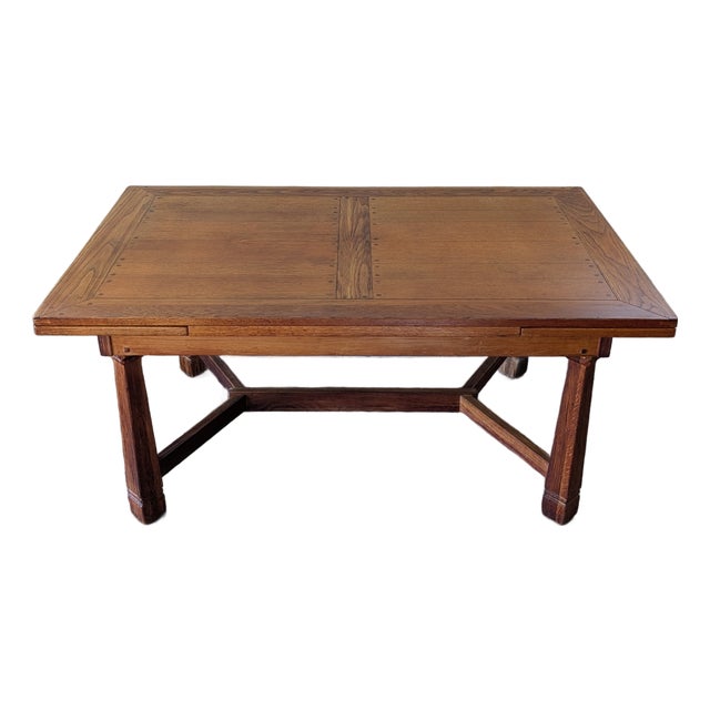 A. Brandt Ranch Oak Trestle Extendable Dining Table For Sale