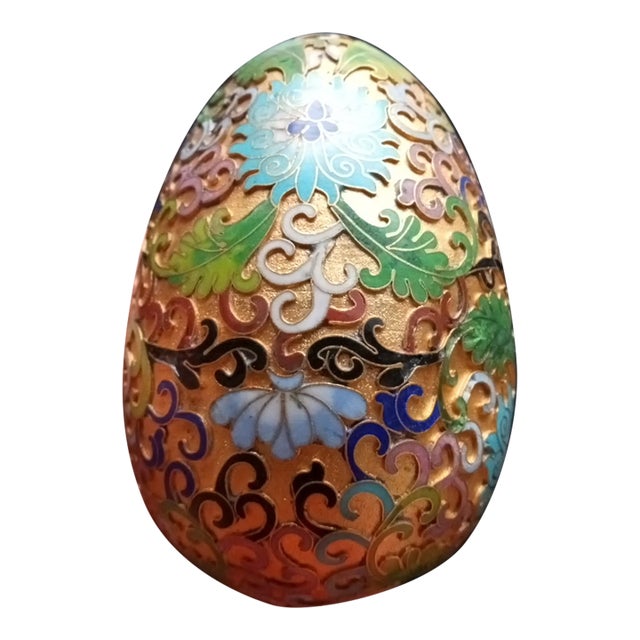 1970s Brass Enamel Cloisonne Egg Figurine For Sale