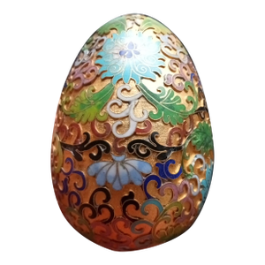 1970s Brass Enamel Cloisonne Egg Figurine