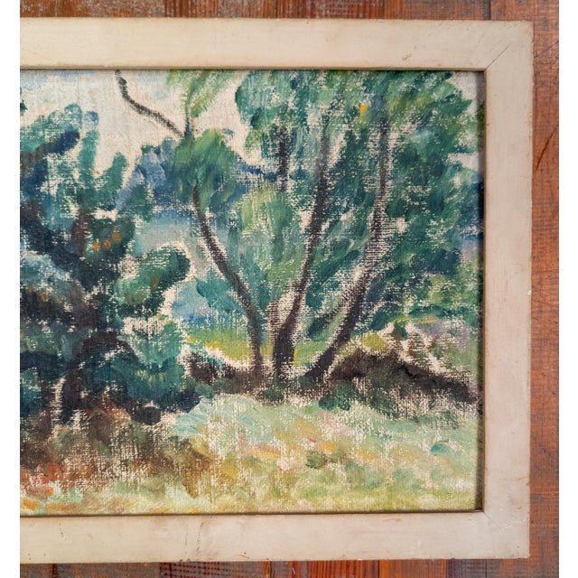 Early 20th Century American Post-Impressionist Oil Painting of Trees, New York City Label For Sale - Image 4 of 12