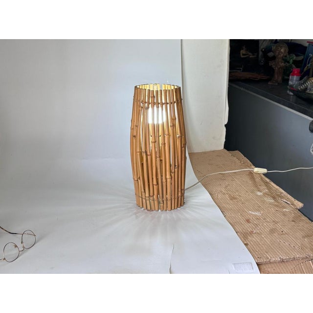 Oval Bamboo Table Lamp, France, 1970s For Sale - Image 4 of 9
