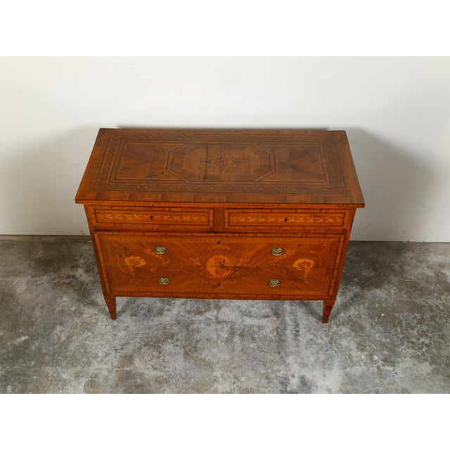 Brown Italian Neoclassical Period 1800s Fruitwood Four-Drawer Commode with Marquetry For Sale - Image 8 of 12