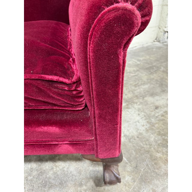 Textile Deep Red Maroon Mohair Armchair Claw Feet For Sale - Image 7 of 12