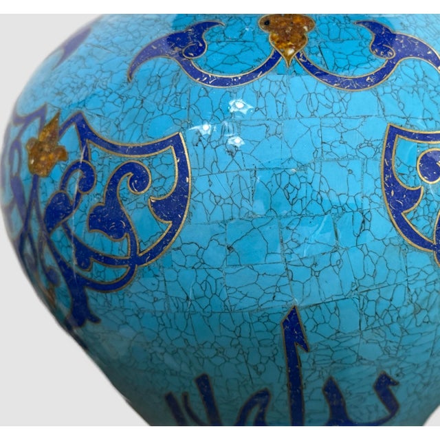 Turquoise Handcrafted Lapis & Turquoise Vase With Arabic Calligraphy For Sale - Image 8 of 8