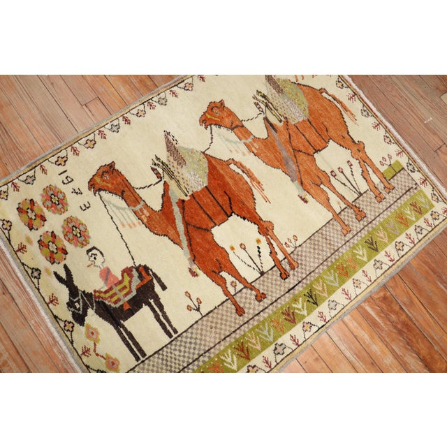 Textile Late 20th Century Zabihi Collection Turkish Anatolian Animal Caravan Camel Small Square Rug - 3' x 4' For Sale - Image 7 of 7
