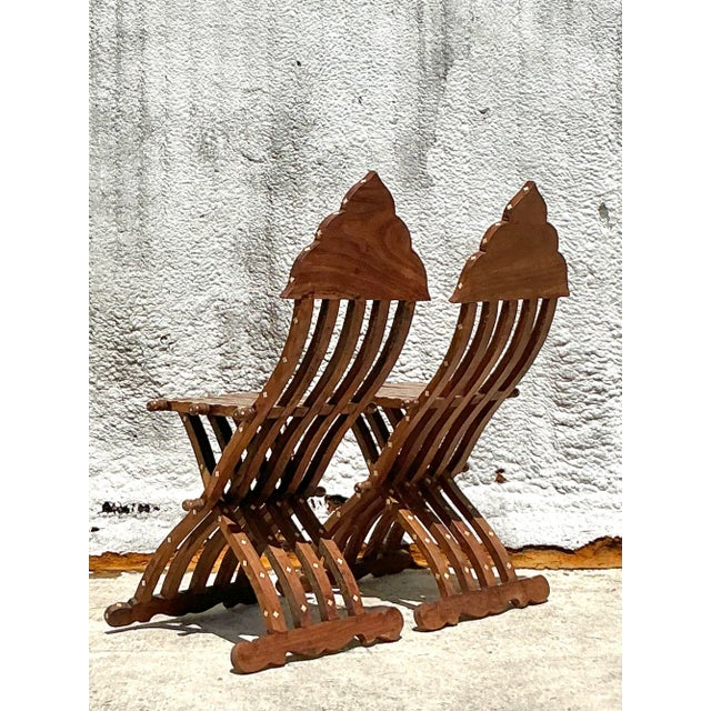 Vintage Boho Moorish Inlay Folding Chairs- A Pair For Sale - Image 9 of 12