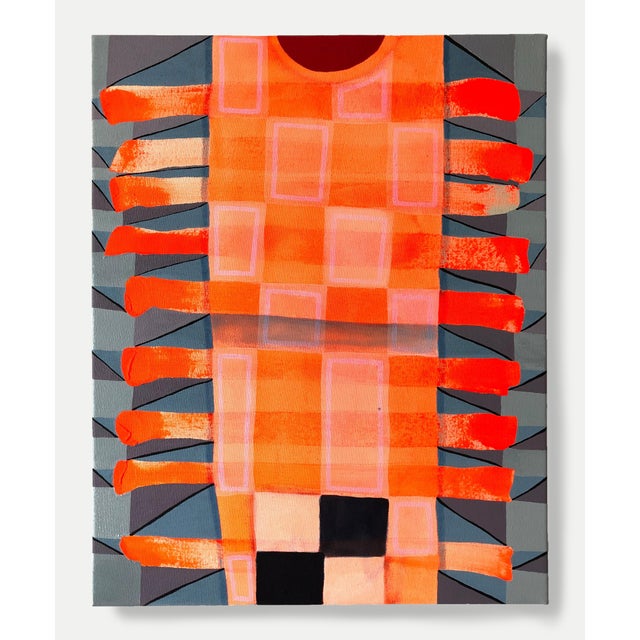 Contemporary geometric colorful abstract painting by Texas-based artist Max Manning. The work features organic and...