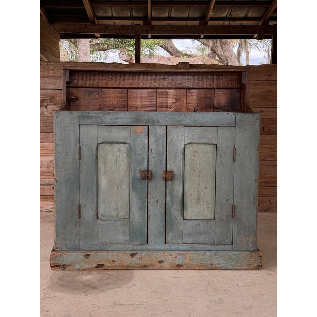 Early 19th Century Primitive Painted Wood Cupboard / Dry Sink in Original Verdigris Paint For Sale - Image 12 of 12