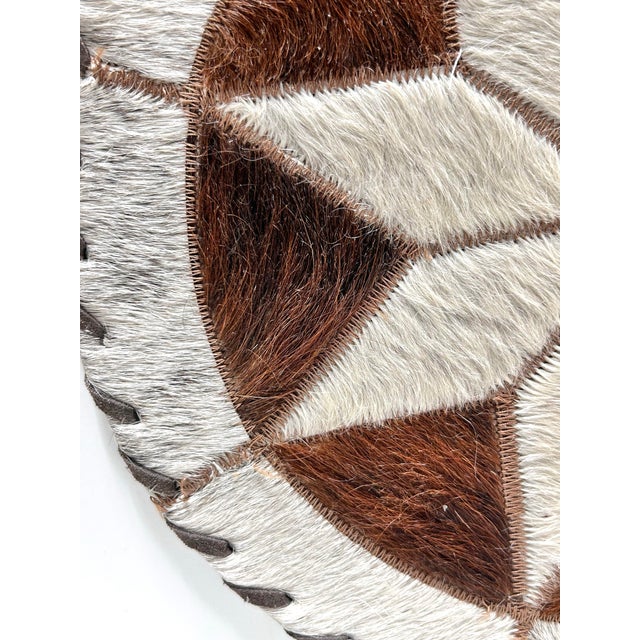 Brown Vintage Patchwork Cowhide Trivet or Placemat, Southwest Western Star Motif Table Accent, Round For Sale - Image 8 of 8