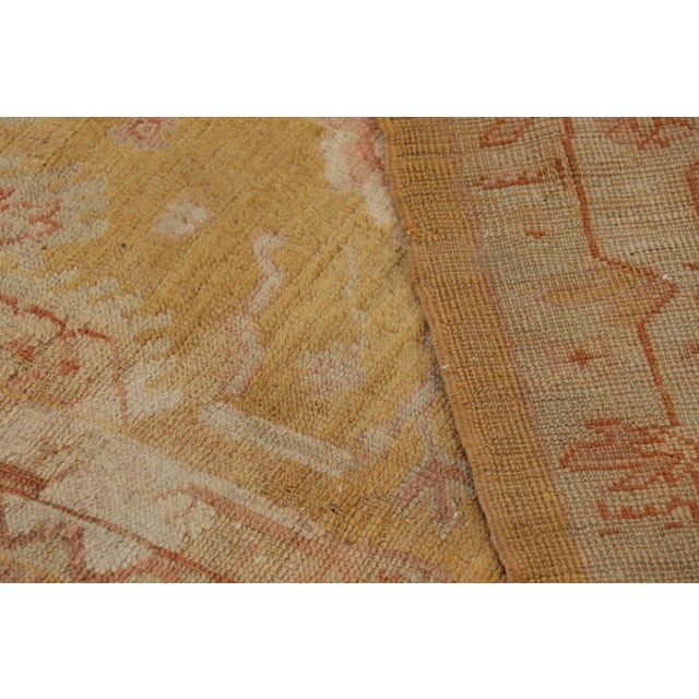Textile Antique Oushak Rug in Gold & Pink With Floral Patterns - Rug & Kilim For Sale - Image 7 of 7