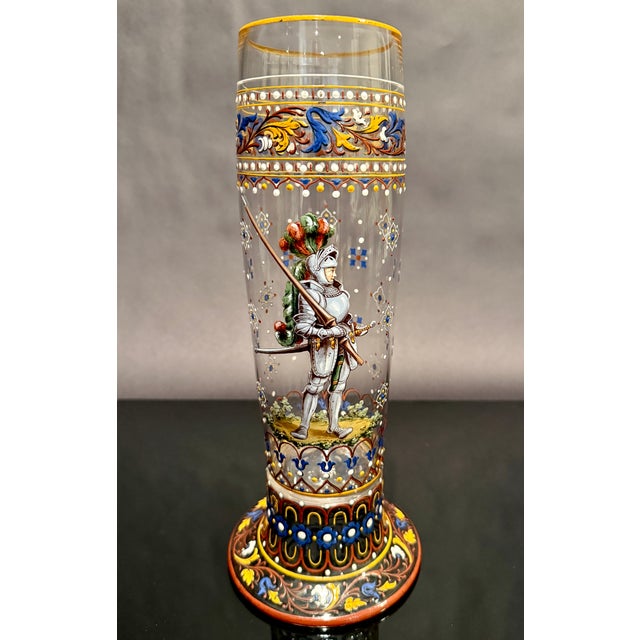 Traditional Late 19th Century J. & L. Lobmeyr Polychrome Enamel-Painted Glass Pokal With Armored Knight For Sale - Image 3 of 11