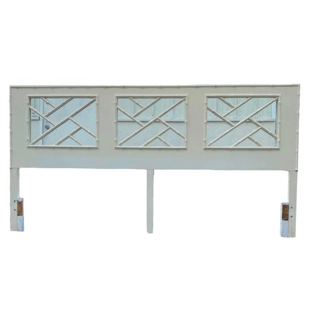 White Faux Bamboo Fretwork King Headboard with Mirrored Back For Sale - Image 9 of 10