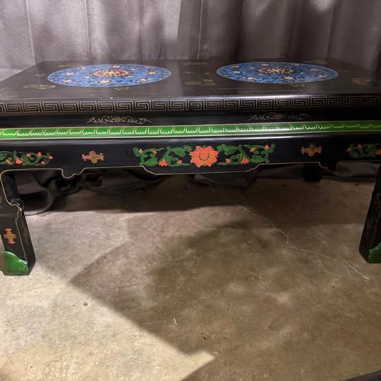 Mid 20th Century Vintage Chinese Cloisonne Inset Ebonized Low Cocktail / Coffee Table For Sale - Image 5 of 7