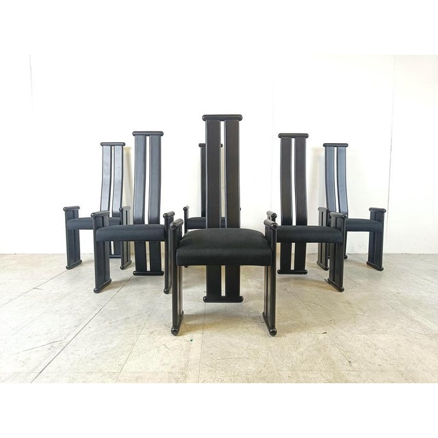Wood Postmodern High-Back Dining Chairs in the style of Vico Magistretti, 1970s, Set of 6 For Sale - Image 7 of 10