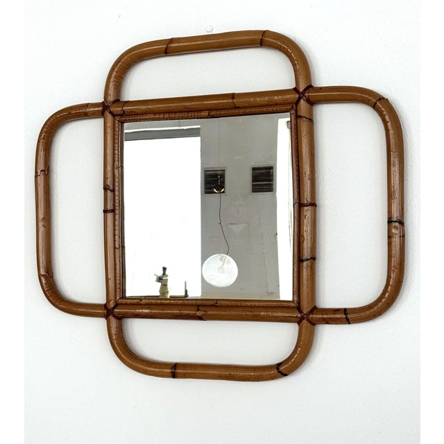 1970s Large Italian Organic Wall Mirror in Rattan and Bamboo, 1970s For Sale - Image 5 of 15