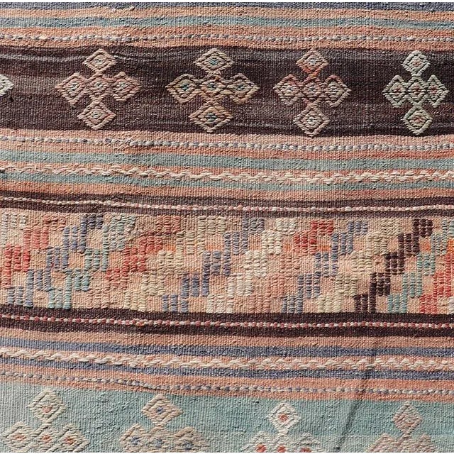 Measures: 2'10 x 11'9 Colorful Vintage Embroidered Kilim Runner with Stripe's and Geometric Motifs. Keivan Woven Arts /...