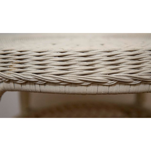 Mid 20th Century White Wicker Round Two Tier Side Table For Sale - Image 10 of 13