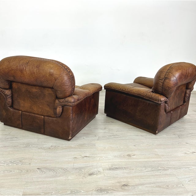 1960s Italian Leather Club Chairs - A Pair For Sale - Image 5 of 13