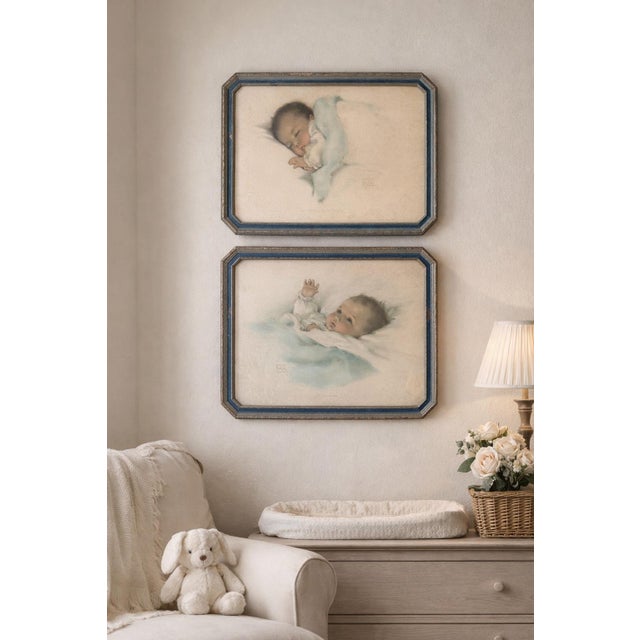 This charming set of two antique baby prints features beloved works by Bessie Pease Gutmann, one of the most celebrated...