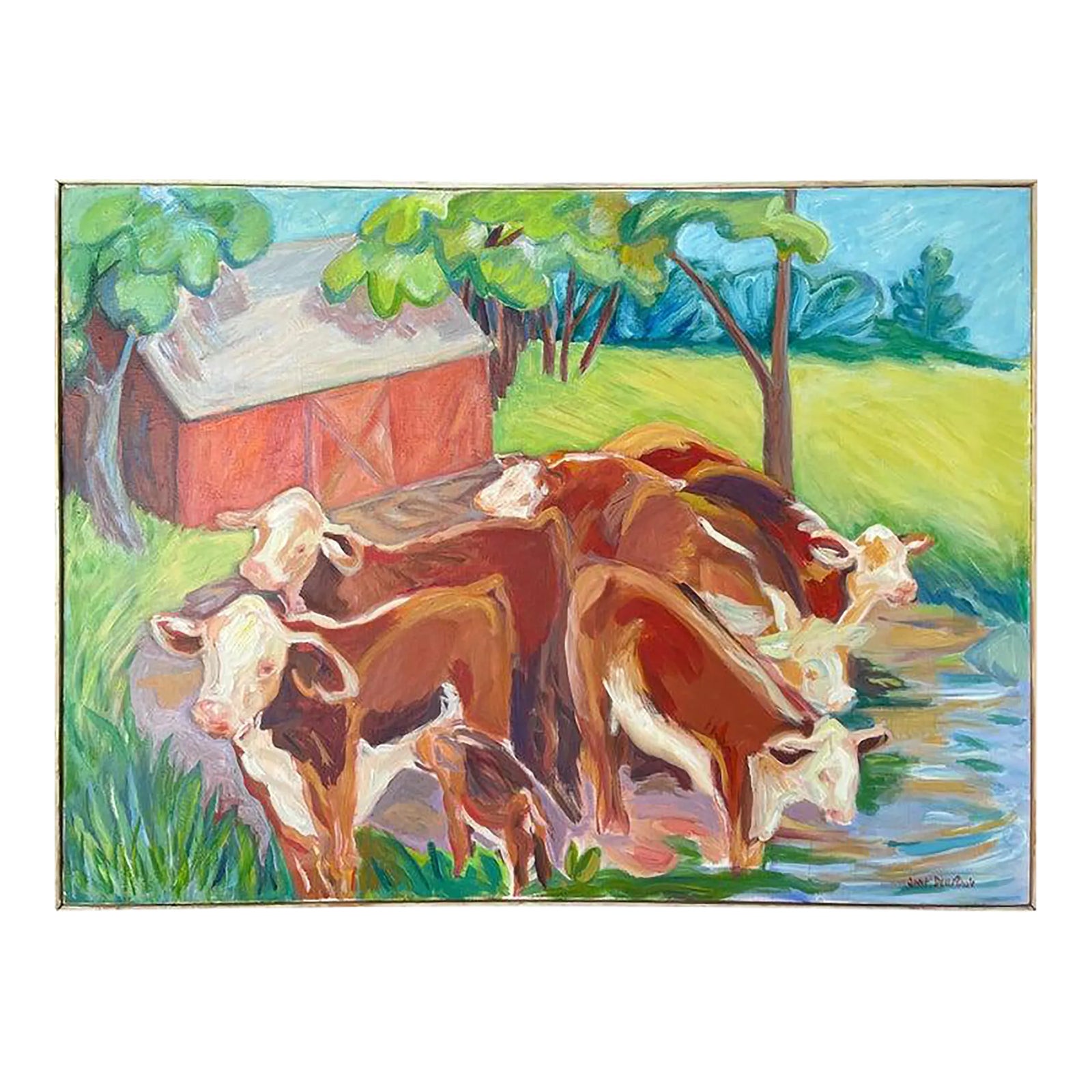 Very Large Abstract Expressionist Cow Painting | Chairish