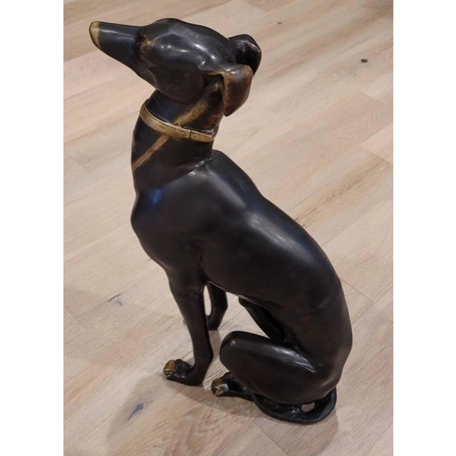 Life-Size Art Deco Patinated Bronze Greyhound Dog Sculpture For Sale - Image 4 of 11