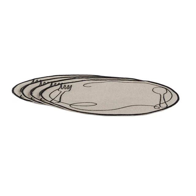 Abstract Line Drawing Fork & Spoon Embroidered Linen Placemats, Set of 4 For Sale - Image 3 of 3