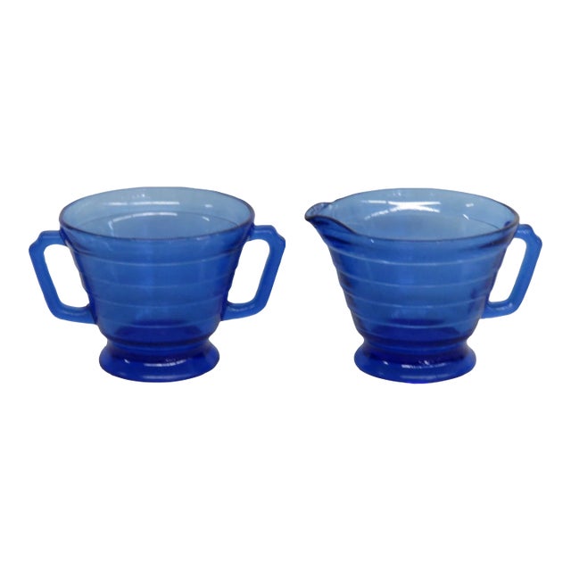 Hazel Atlas Cobalt Blue Creamer and Sugar Bowl Set 4180b For Sale