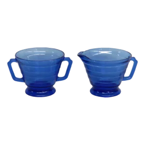 Hazel Atlas Cobalt Blue Creamer and Sugar Bowl Set 4180b