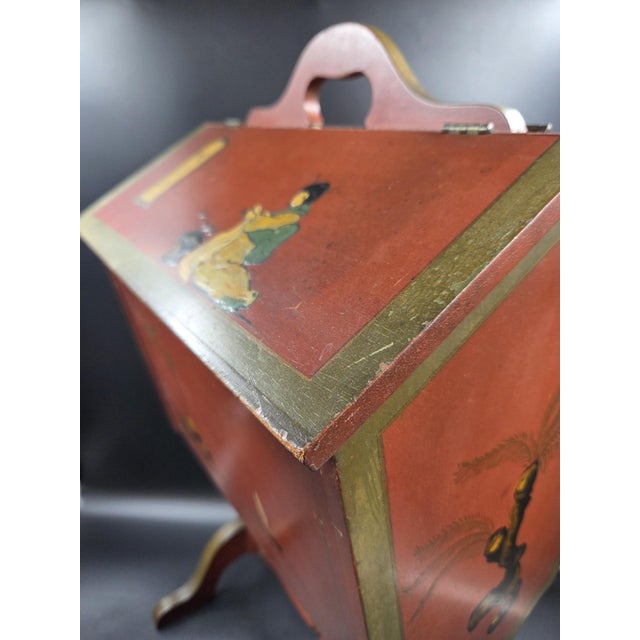 Vintage 20th Century English Style Red Japanned Hinged Two-Sided Flip-Open Sewing Cabinet For Sale - Image 12 of 18