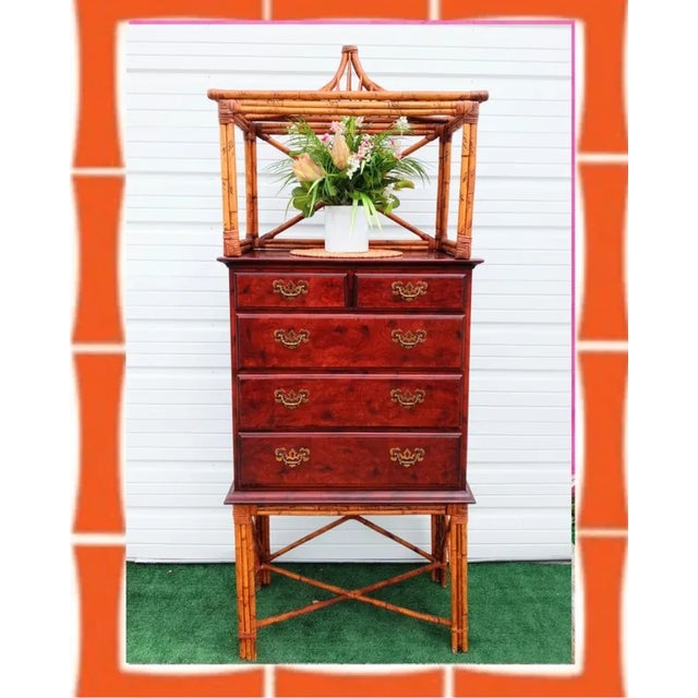 An incredible extremely rare chest of drawers with a bamboo pagoda top and bamboo base. This is such a wonderful piece...