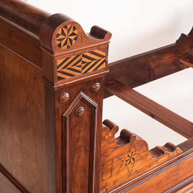 Walnut Single Bed with Marquetry Details, France, 1930s For Sale - Image 6 of 18