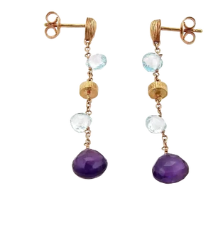 Amethyst Blue Topaz Bead 18k Rose Gold Dangle Earrings - 2 Pieces