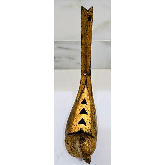 Mid-Century Modern Mid-Century Japanese Gilt Cast Iron Pheasant Form Incense Burner For Sale - Image 3 of 10