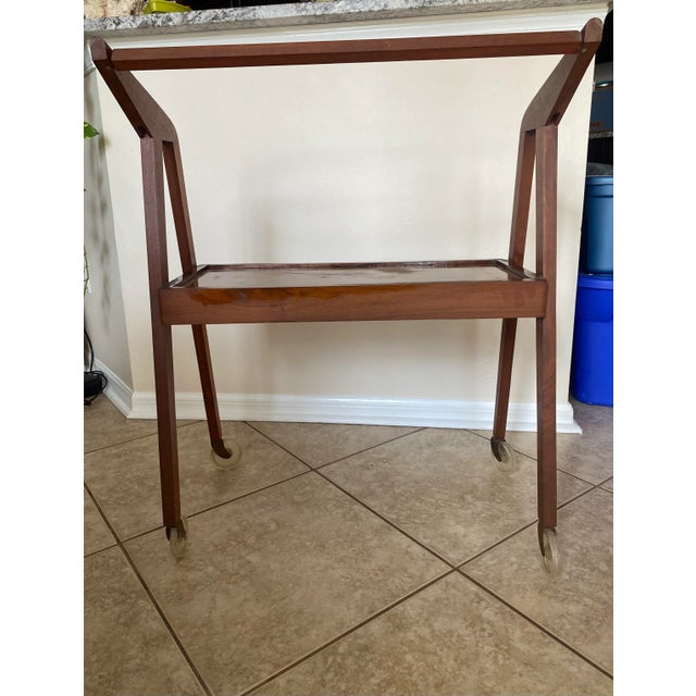 Mid-Century Modern Danish Walnut Rolling Accent Shelf For Sale - Image 10 of 11