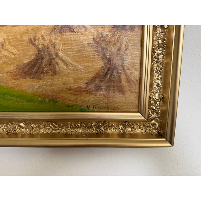 Henrik Gamst Jespersen (1853-1936) Danish Antique Harvest Landscape Oil Painting For Sale - Image 12 of 12