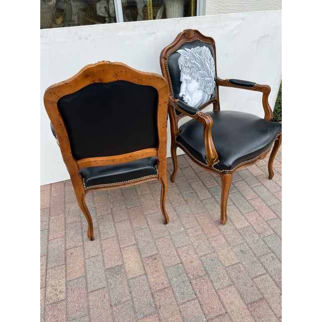 Vintage Italian Luis XV Style Chairs With Fornasetti Style Roman Faces Hand Painted Design - a Pair For Sale - Image 12 of 12