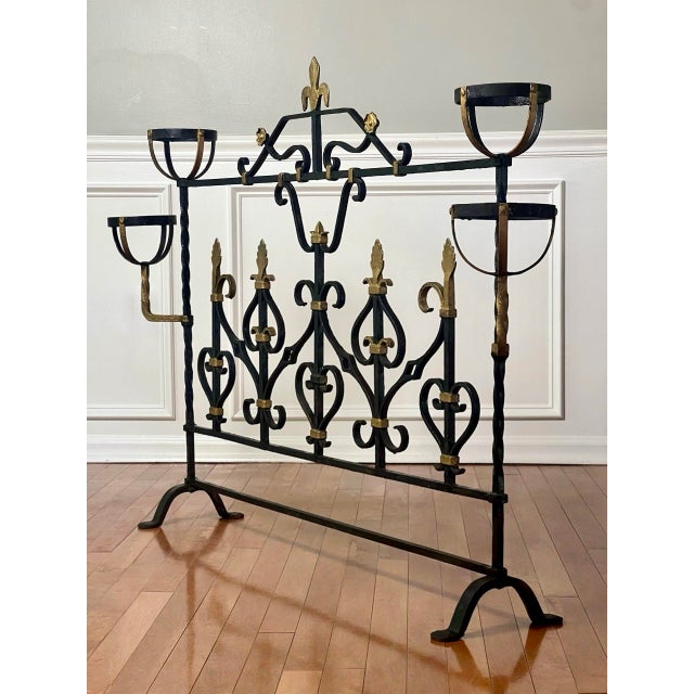 French Large French Wrought Iron Chateau Landier Fireplace Screen, 1890s For Sale - Image 3 of 18
