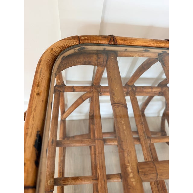 Boho Chic Vintage Bent Rattan Side Table with Smoked Glass For Sale - Image 3 of 7