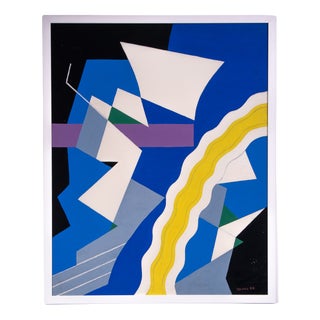 Jozef Mees, Abstract Composition, 1983, Oil Painting on Cardboard For Sale