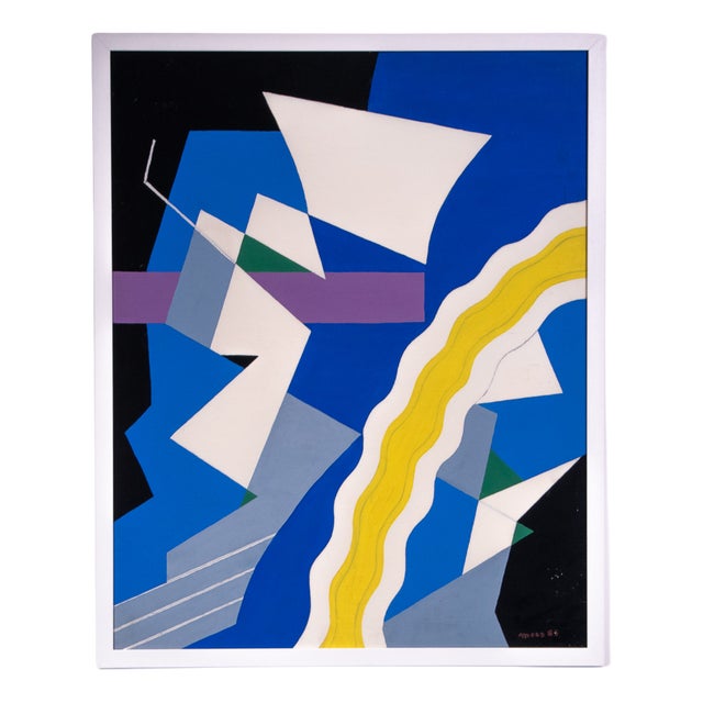 Jozef Mees, Abstract Composition, 1983, Oil Painting on Cardboard For Sale