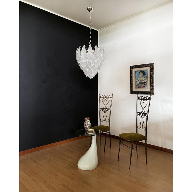Vintage Italian Murano Chandelier with Frosted Carved Glass Leaves, 1990s For Sale - Image 15 of 18