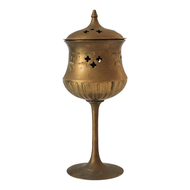 Vintage Pierced Brass Incense Burner For Sale