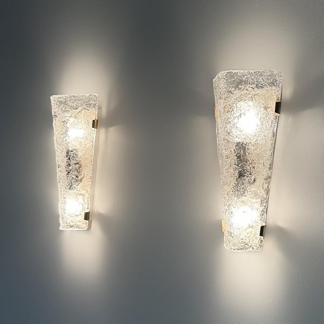 Wall Lamps in Brass & Relief Glass from Hillebrand Leuchten, 1960s, Set of 2 For Sale - Image 9 of 12