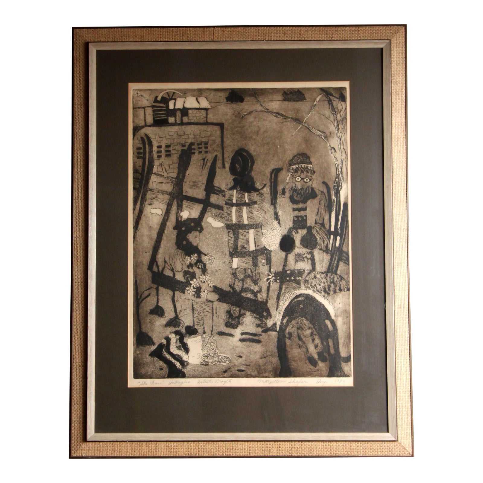 Mid Century Modernist Intaglio Etching Print on Paper by Maryellen Shafer