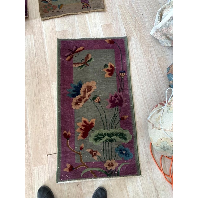 Textile 1920s, Handmade Antique Art Deco Chinese Rug 2.1' X 4.1' For Sale - Image 7 of 7