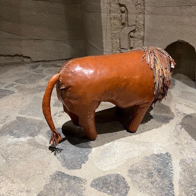 Mid-Century Modern 1960s Leather Lion Footstools in the Style of Dimitri Omersa For Sale - Image 3 of 12