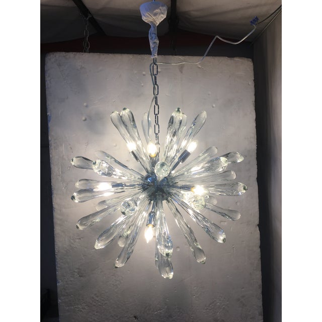 Murano Glass Ice Clear Sputnik Italian Chandelier For Sale - Image 10 of 12