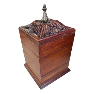 2001 Bombay Company Rotating Tiered Mahogany Jewelry Chest With Carved Top For Sale
