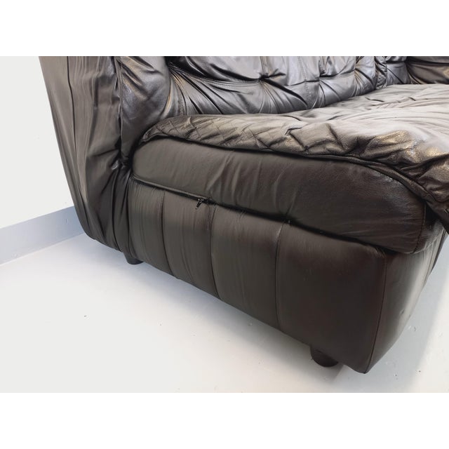 Vintage Corner Sofa in Black Leather with Integrated Bed, 1970s, Set of 3 For Sale - Image 16 of 18