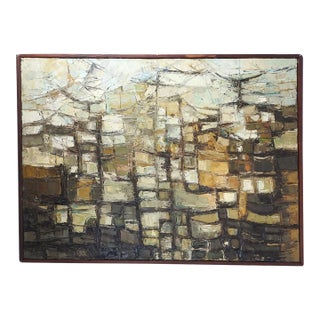 Mid 20th Century Modern Abstract Olive and Cream Painting For Sale